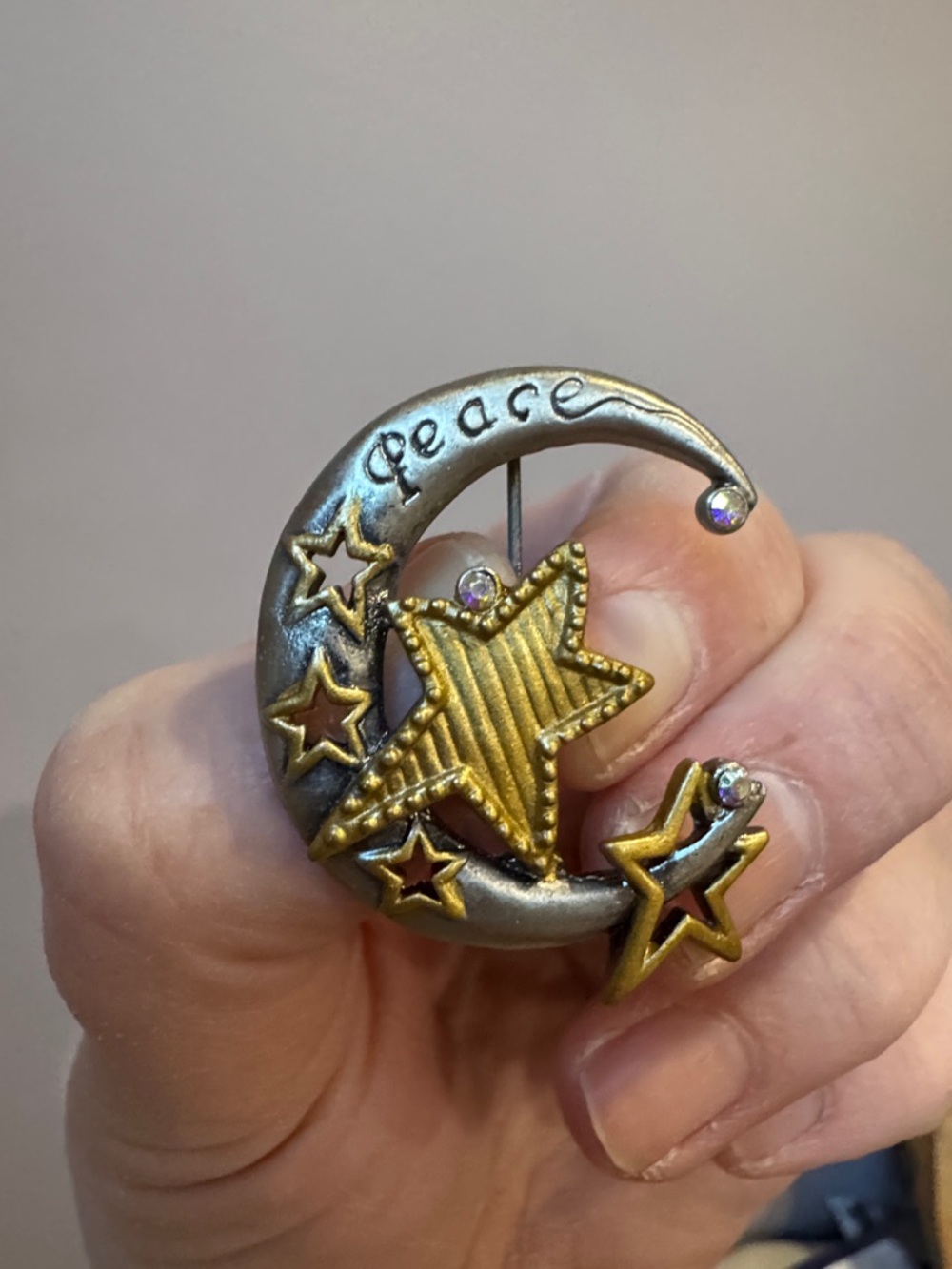 Peace Crescent Star Brooch - Gold & Silver Women’s Pin